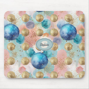 Gouden & Blauwe Cirkel Patroon met Glitter Accents Muismat