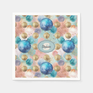 Gouden & Blauwe Cirkel Patroon met Glitter Accents Servet
