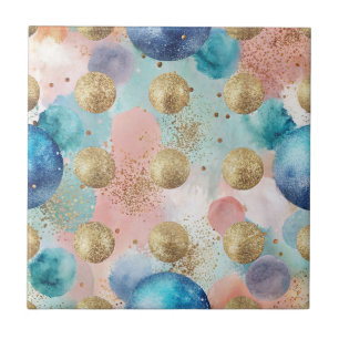 Gouden & Blauwe Cirkel Patroon met Glitter Accents Tegeltje