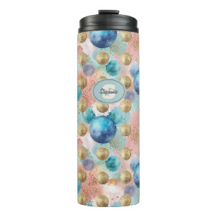 Gouden & Blauwe Cirkel Patroon met Glitter Accents Thermosbeker