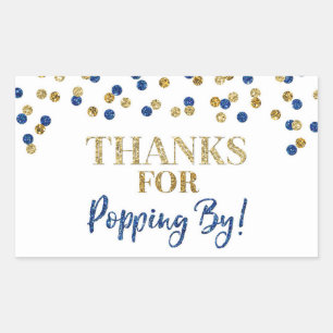 Gouden Blauwe Confetti Bedankt voor Popping By Rechthoekige Sticker