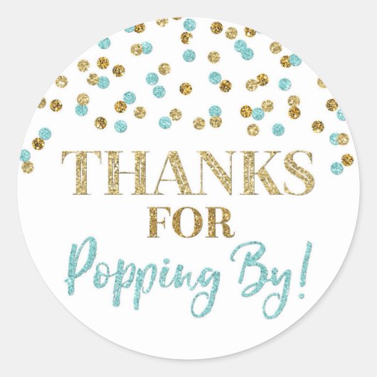 Gouden Blauwe Confetti Bedankt voor Popping By Ronde Sticker (Voorkant)