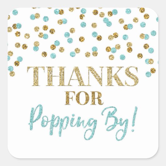 Gouden Blauwe Confetti Bedankt voor Popping By Vierkante Sticker (Voorkant)