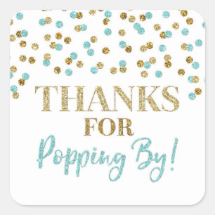 Gouden Blauwe Confetti Bedankt voor Popping By Vierkante Sticker