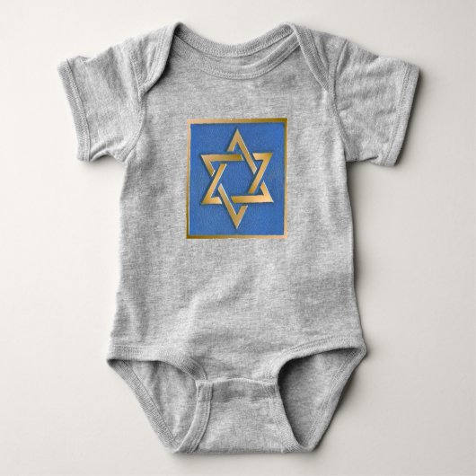 Gouden Blauwe Davidster Kunstpaneel Baby Body'suit Romper (Voorkant)