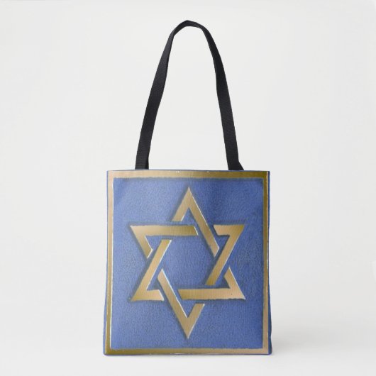 Gouden Blauwe Davidster Kunstpaneel Tote Bag (Voorkant)