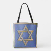 Gouden Blauwe Davidster Kunstpaneel Tote Bag (Achterkant)