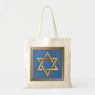 Gouden Blauwe Davidster Kunstpaneel Tote Bag