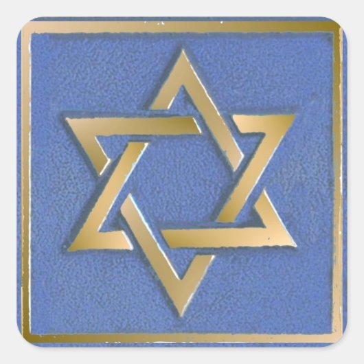 Gouden Blauwe Davidster Kunstpaneel Vierkante Sticker (Voorkant)