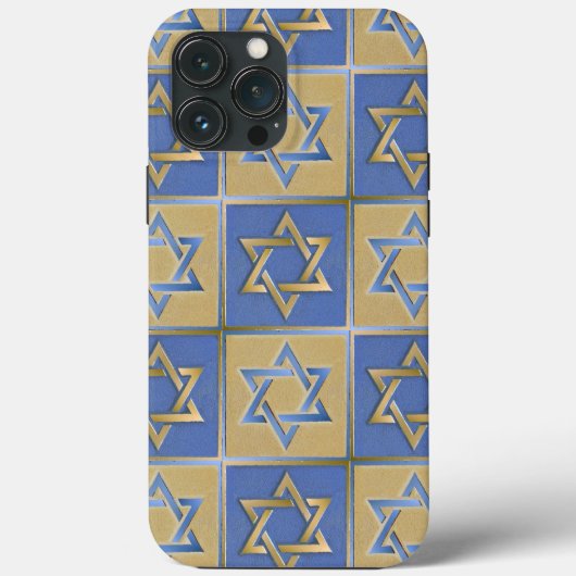 Gouden Blauwe Davidster Kunstpanelen Case-Mate iPh iPhone Case (Achterkant)