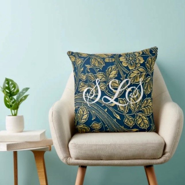 Gouden Blauwe Elegantie Kussen (Cozy monogrammed throw pillow that reminds Mom she’s loved—perfect Mother’s Day home accent.)