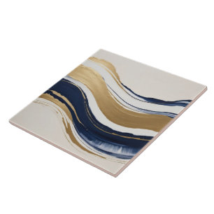 gouden blauwe en beige abstracte penseelstreken tegeltje