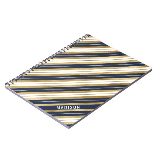 Gouden Blauwe en Witte Strepen Notitieboek (Linkerzijde)