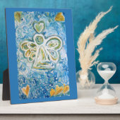 Gouden Blauwe Engel Kunst Schilderij Plaquette Cad Fotoplaat (Zijkant)
