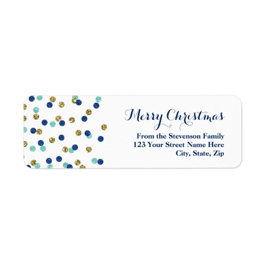 Gouden Blauwe Glitter Confetti Kerstmis Adreslabel Etiket (Voorkant)