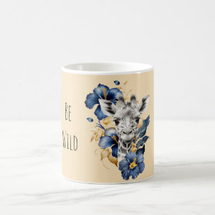 Gouden Blauwe Hibiscus Bloemen Giraffe Koffiemok