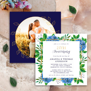 Gouden Blauwe Hortensia 25e Huwelijksjubileum Foto Kaart