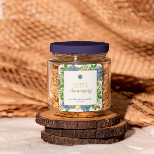 Gouden Blauwe Hortensia 30-jarig huwelijksjubileum Vierkante Sticker
