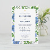 Gouden Blauwe Hortensia's QR Code Katholieke bruil Kaart (Staand voorkant)