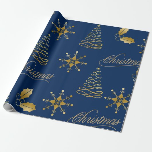 gouden blauwe kerst cadeaupapier (Uitgerold)