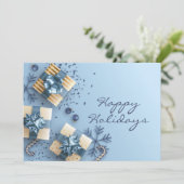 Gouden Blauwe Kerstavond Feestdagenkaart (Staand voorkant)