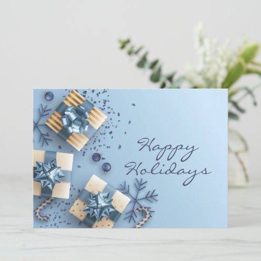 Gouden Blauwe Kerstavond Feestdagenkaart (Staand voorkant)
