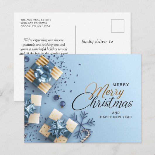 Gouden Blauwe Kerstavond Feestdagenkaart (Voorkant / Achterkant)