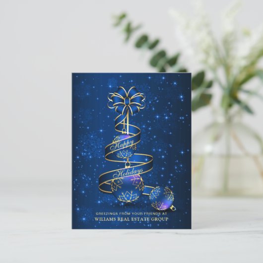 Gouden Blauwe Kerstbal Corporate Groet Feestdagenkaart (Staand voorkant)