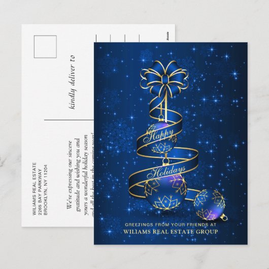 Gouden Blauwe Kerstbal Corporate Groet Feestdagenkaart (Voorkant / Achterkant)