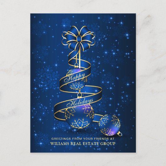 Gouden Blauwe Kerstbal Corporate Groet Feestdagenkaart (Voorkant)