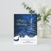 Gouden Blauwe Kerstbal Corporate Groet Feestdagenkaart (Staand voorkant)