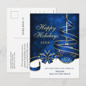 Gouden Blauwe Kerstbal Corporate Groet Feestdagenkaart (Voorkant / Achterkant)