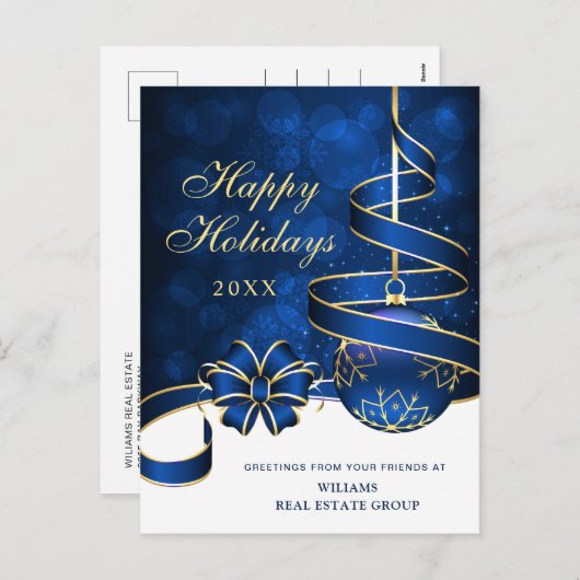 Gouden Blauwe Kerstbal Corporate Groet Feestdagenkaart (Voorkant / Achterkant)