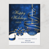 Gouden Blauwe Kerstbal Corporate Groet Feestdagenkaart (Voorkant)