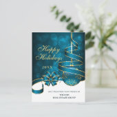Gouden Blauwe Kerstbal Zakelijke Groet\ Feestdagenkaart (Staand voorkant)