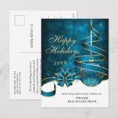 Gouden Blauwe Kerstbal Zakelijke Groet\ Feestdagenkaart (Voorkant / Achterkant)