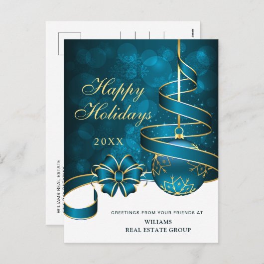 Gouden Blauwe Kerstbal Zakelijke Groet\ Feestdagenkaart (Voorkant / Achterkant)