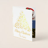 Gouden Blauwe Kerstboom Vakantie Fotocollage Folie Kaarten (Voorkant)