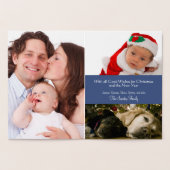 Gouden Blauwe Kerstboom Vakantie Fotocollage Folie Kaarten (Binnen)