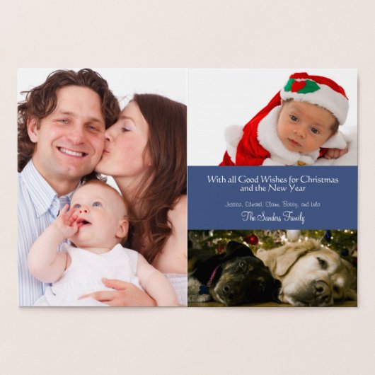 Gouden Blauwe Kerstboom Vakantie Fotocollage Folie Kaarten (Binnen)