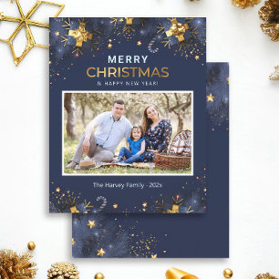 Gouden Blauwe Kerstmis Fotokaart