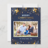 Gouden Blauwe Kerstmis Fotokaart (Voorkant)
