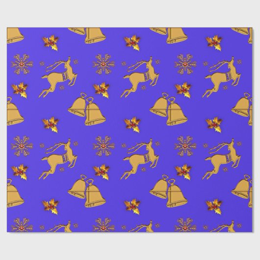 Gouden Blauwe Kerstmis van het Rendier Cadeaupapier (Vlak)