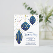 Gouden Blauwe Kerstversieringen Budget Uitnodiging (Staand voorkant)