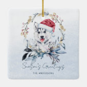 Gouden Blauwe Krans Siberische Husky Dog Pup Kerst Keramisch Ornament (Achterkant)
