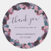 Gouden Blauwe Lavendel Paarse Hydrangeas Bruiloft Ronde Sticker (Voorkant)