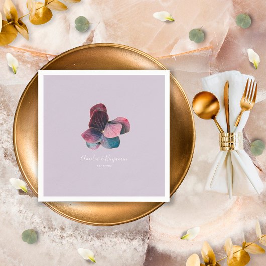 Gouden Blauwe Lavendel Paarse Hydrangeas Bruiloft Servet