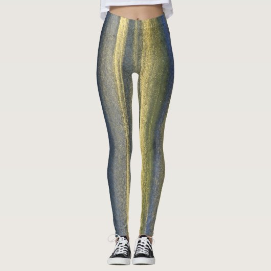 Gouden Blauwe Lijnen Aangepaste Leggings (Voorkant)