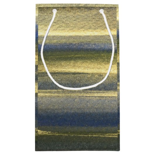 Gouden Blauwe Lijnen Custom Gift Bag - Klein, Glan Klein Cadeauzakje (Achterkant)