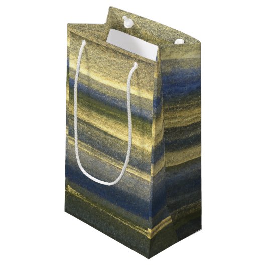 Gouden Blauwe Lijnen Custom Gift Bag - Klein, Glan Klein Cadeauzakje (Voorkant Gekanteld)
